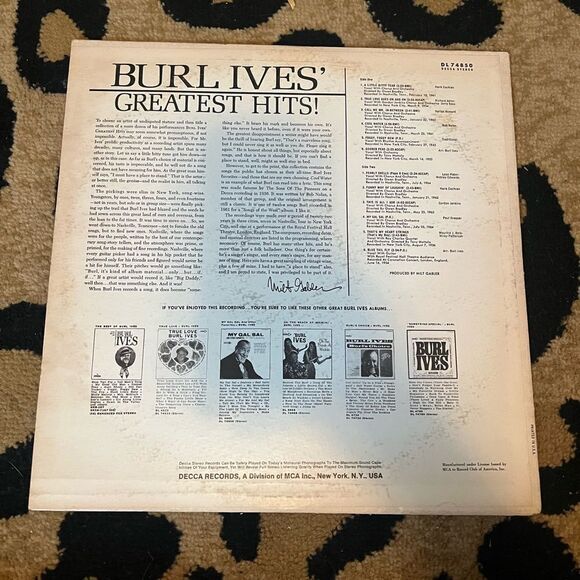 RARE BILL IVES‎ GREATEST HITS LP VINYL RECORD 12” ALBUM FOLK COUNTRY 1967 - Picture 5 of 5